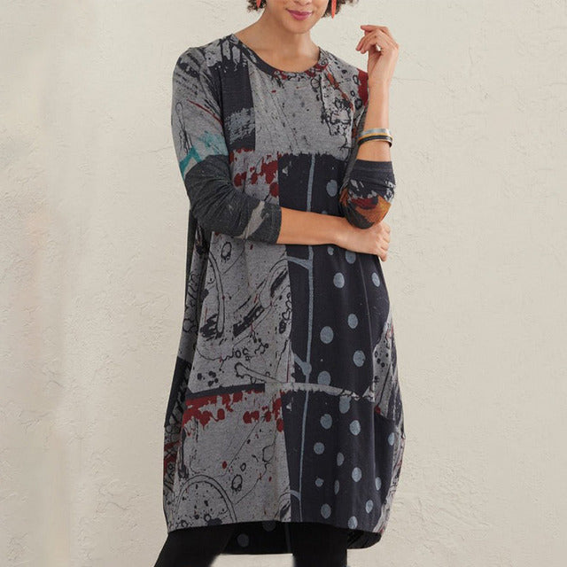 Diana – Elegantes Vintage-Kleid mit abstraktem Print