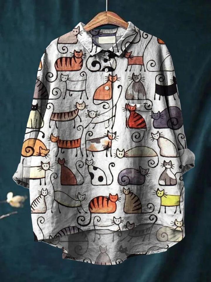Thalia™ – Künstlerisches T-Shirt mit Katzen-Print