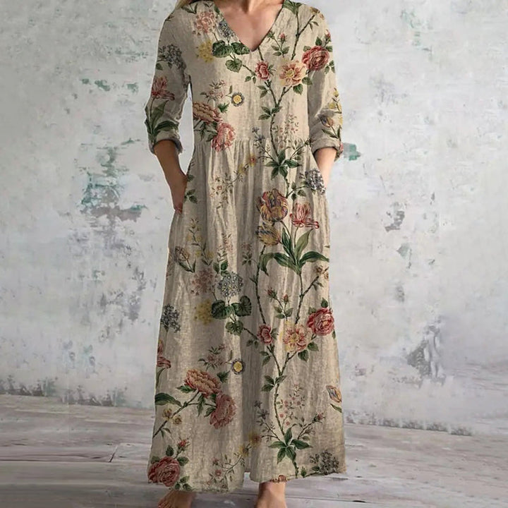 Berna – Langärmeliges Vintage-Blumenkleid