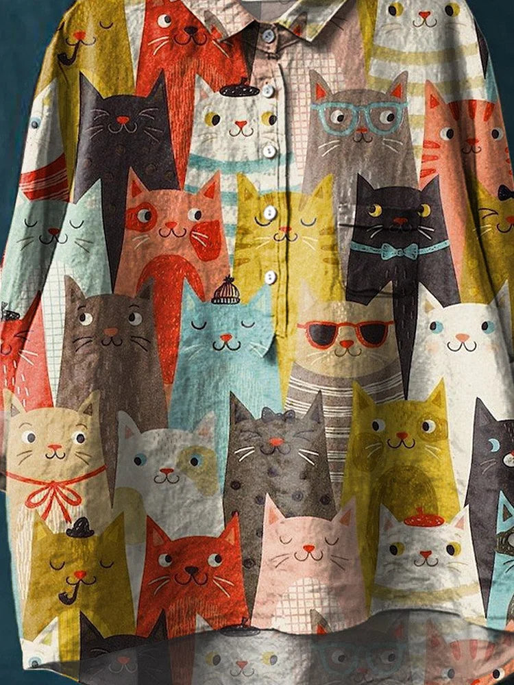 Sheila™ – Kreatives T-Shirt mit Katzenkunst-Print