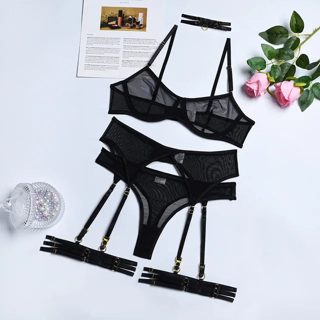 Richeza™ | Transparentes 4-teiliges Dessous-Set – Verführung trifft auf Raffinesse