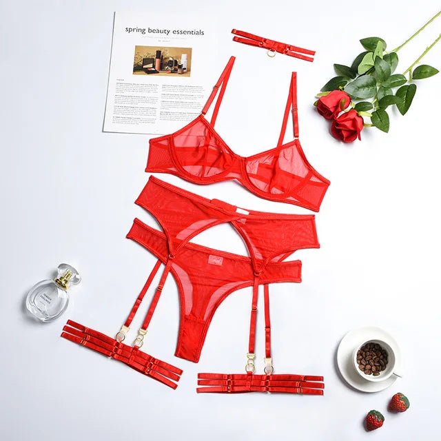 Richeza™ | Transparentes 4-teiliges Dessous-Set – Verführung trifft auf Raffinesse