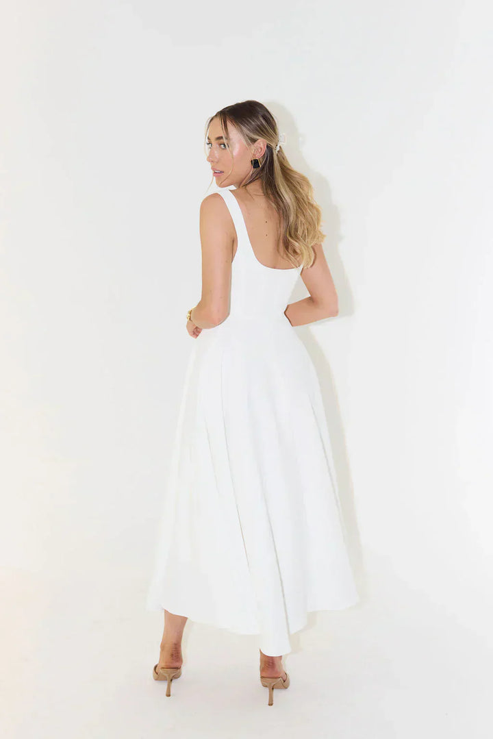 Midi-Kleid mit Hoher Taille und Quadrat-Ausschnitt