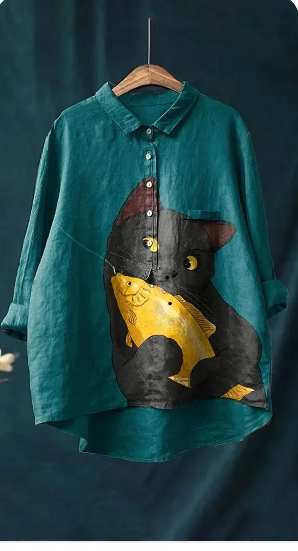 Thalia™ – Künstlerisches T-Shirt mit Katzen-Print